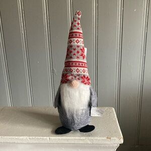 NWT-14” Gray Christmas Holiday Gnome Decorstion w/ Red, White & Gray Sweater Hat